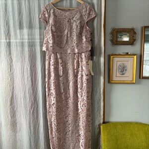 Adrianna Papell Dusty Rose Embroidered Lace Gown